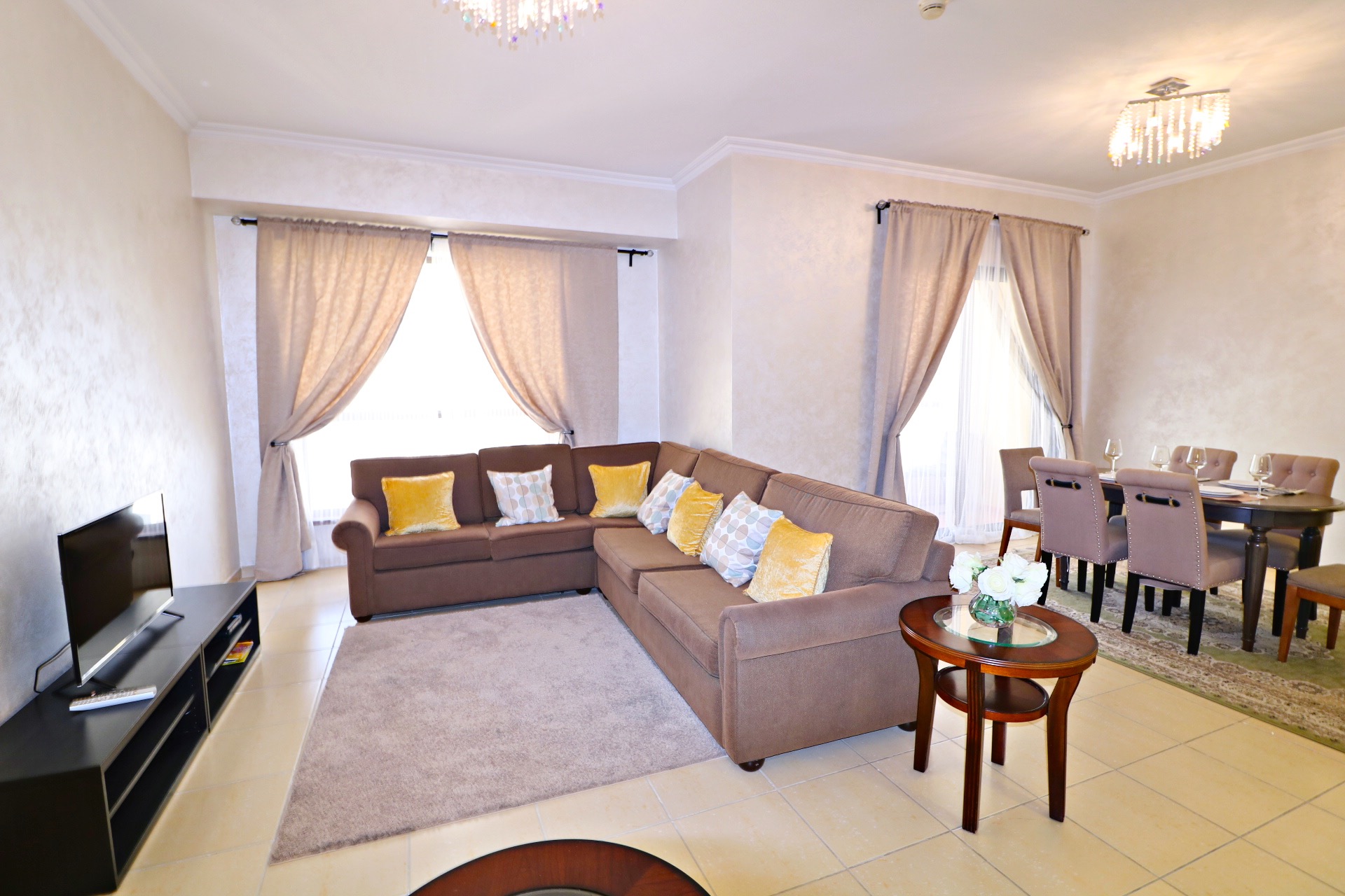 Living room for short term rental at  Shams JBR Dubai