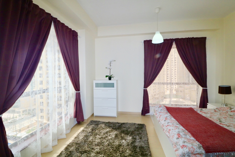 master bedroom in holiday apartment at bahar JBR Dubai